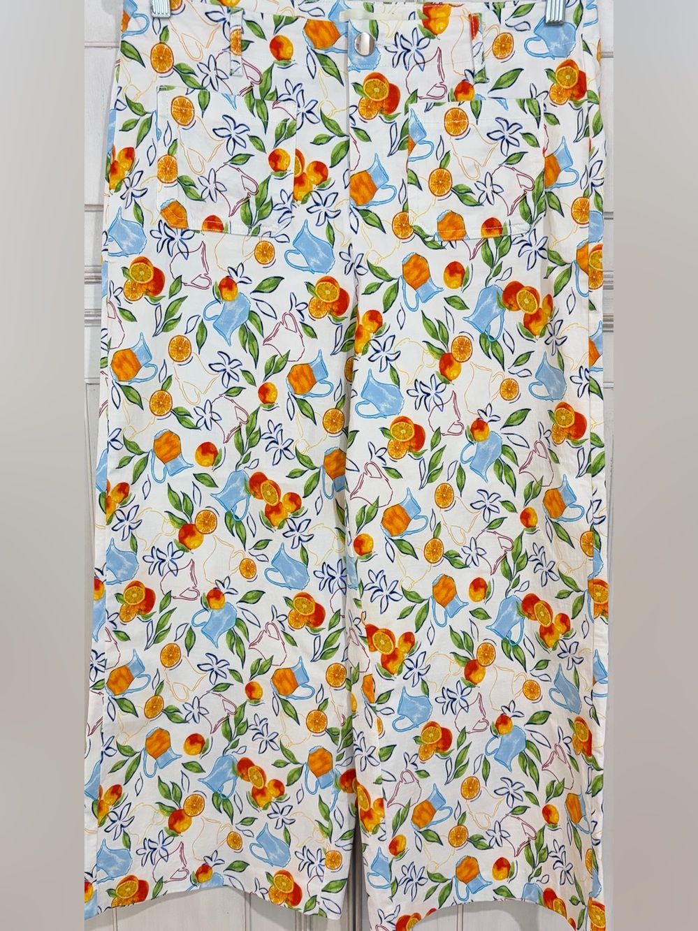 NWOT SZ L Jules & Leopold White Citrus and Floral Wide leg trousers